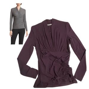 MM Lafleur Fey Faux Wrap Top in Plum Purple Size Small Long Sleeve Side Ruching